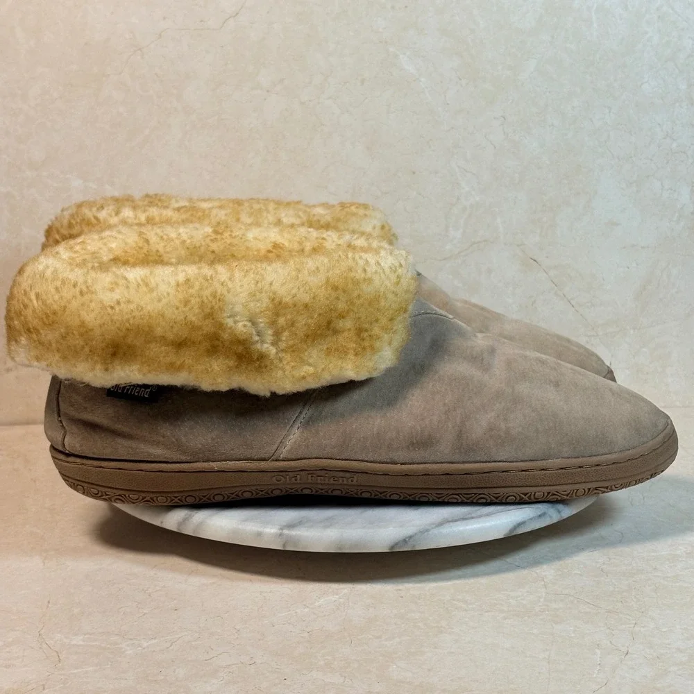Old Friend Men's Suede Sheepskin Lined Moccasin Slippers Boots Tan M13 Cozy Warm